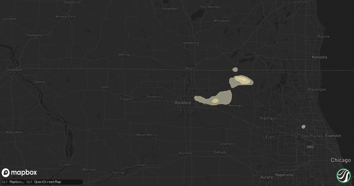 Hail map in Rockford, IL on July 23, 2024