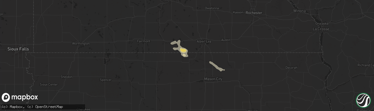 Hail map in Scarville, IA on July 23, 2024