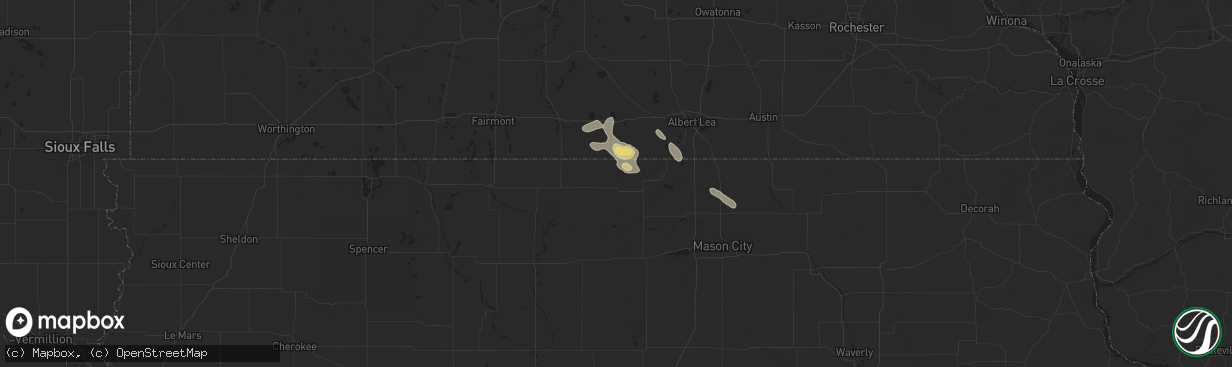 Hail map in Thompson, IA on July 23, 2024