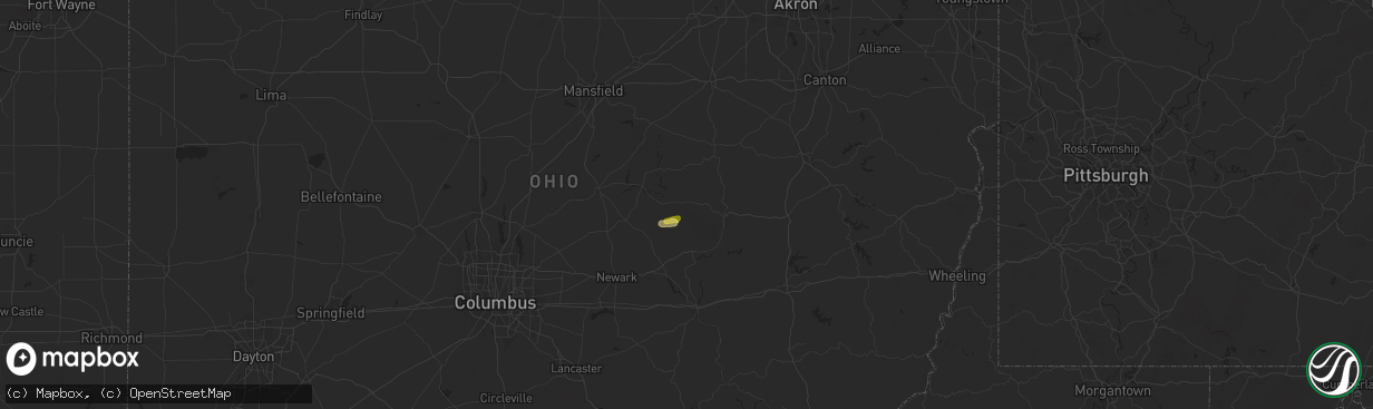 Hail map in Warsaw, OH on July 23, 2024