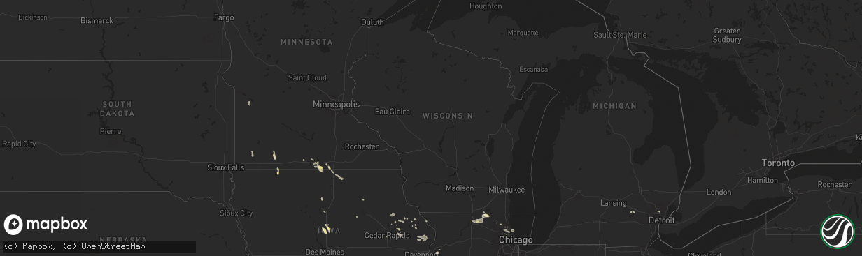 Hail map in Wisconsin on July 23, 2024