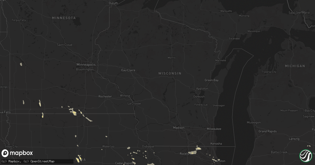 Hail map in Wisconsin on July 23, 2024