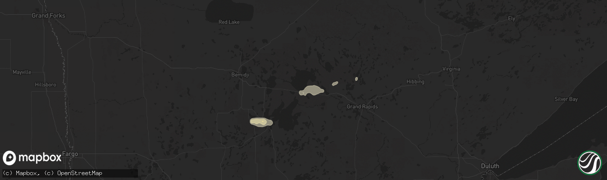 Hail map in Bena, MN on July 23, 2025