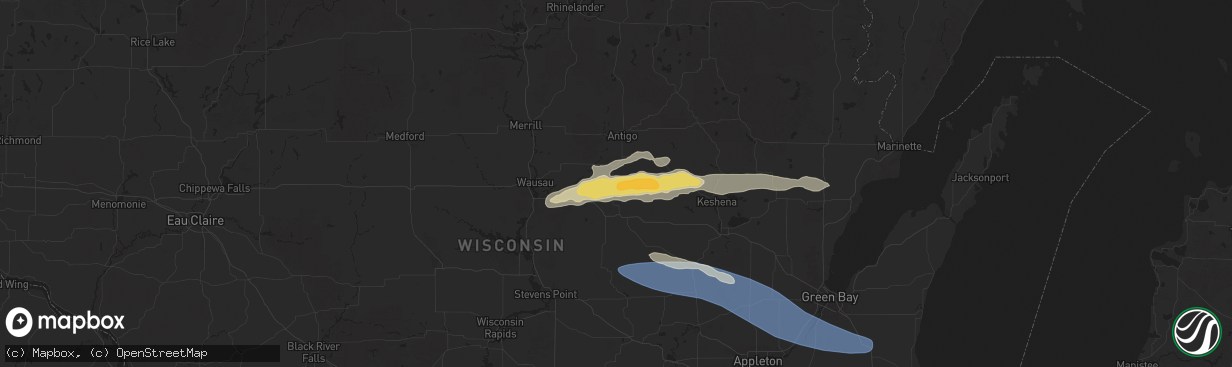 Hail map in Birnamwood, WI on July 23, 2025