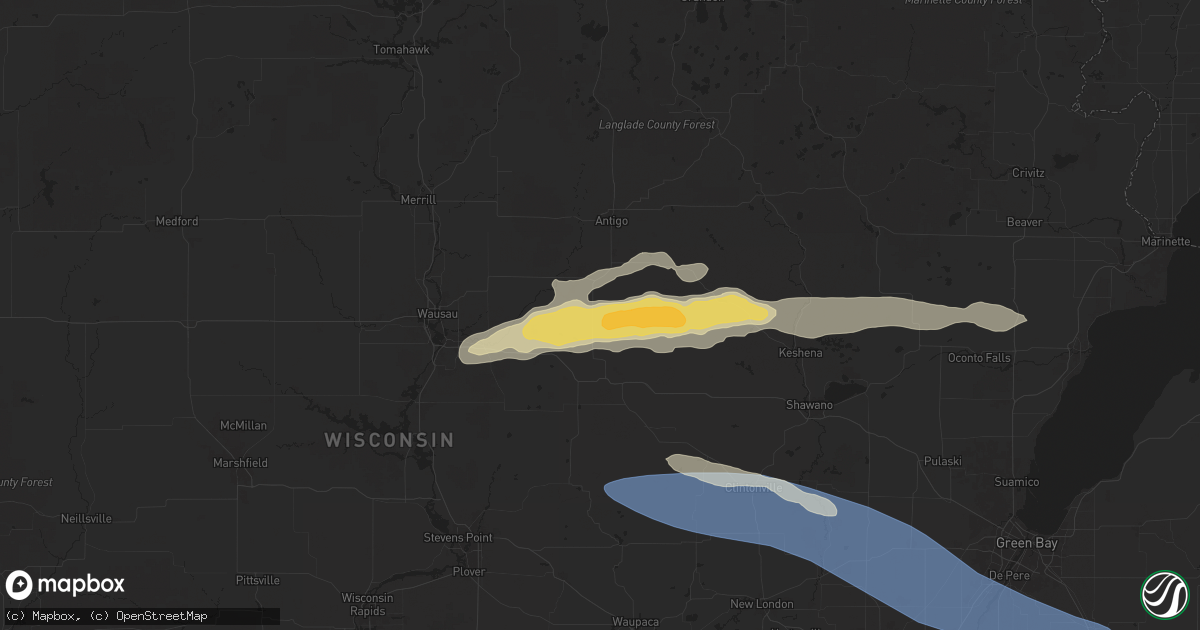 Hail map in Birnamwood, WI on July 23, 2025