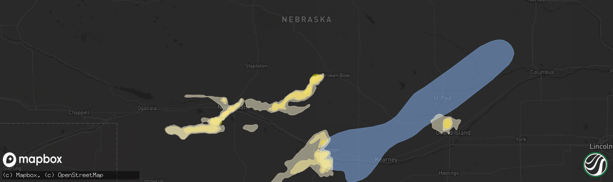 Hail map in Callaway, NE on July 23, 2025