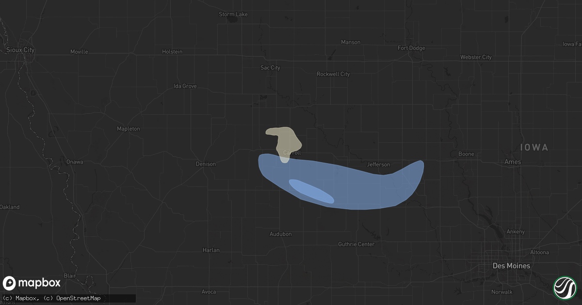 Hail map in Carroll, IA on July 23, 2025