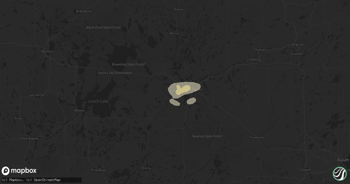 Hail map in Cohasset, MN on July 23, 2025