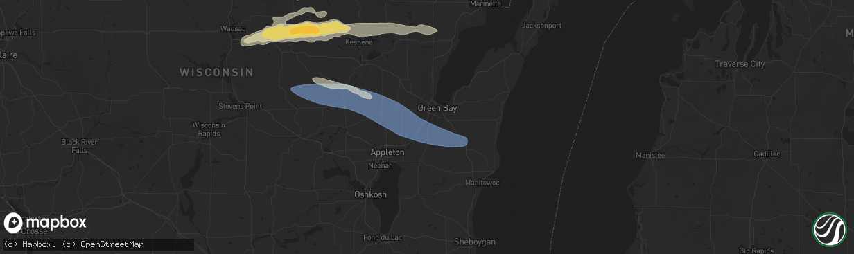 Hail map in De Pere, WI on July 23, 2025