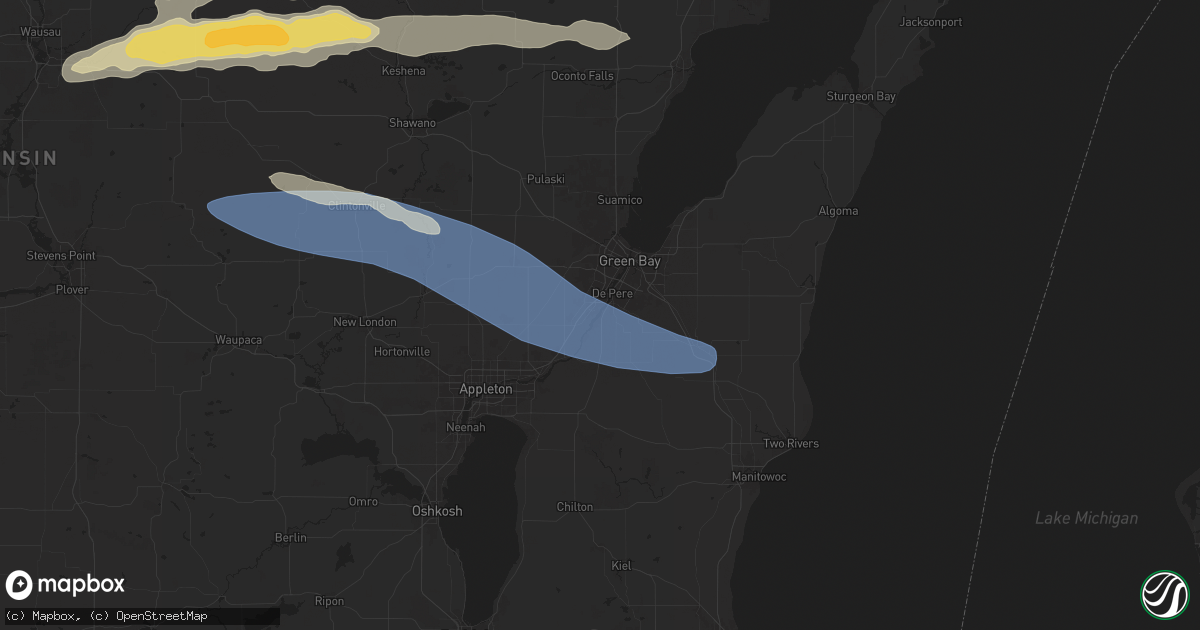 Hail map in De Pere, WI on July 23, 2025