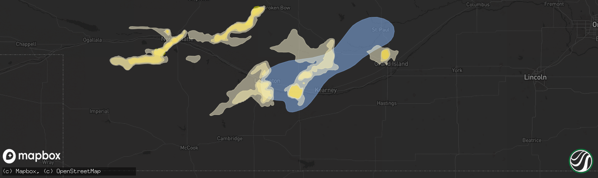 Hail map in Elm Creek, NE on July 23, 2025