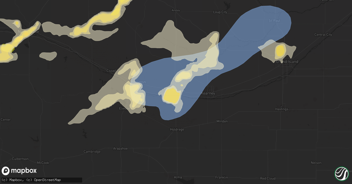 Hail map in Elm Creek, NE on July 23, 2025