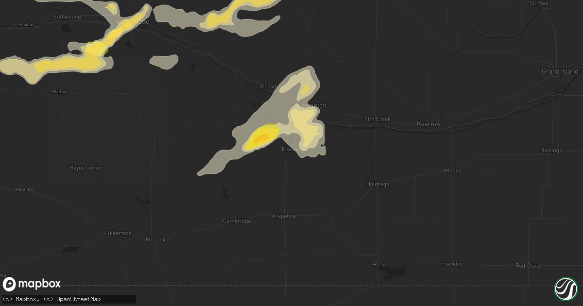 Hail map in Elwood, NE on July 23, 2025