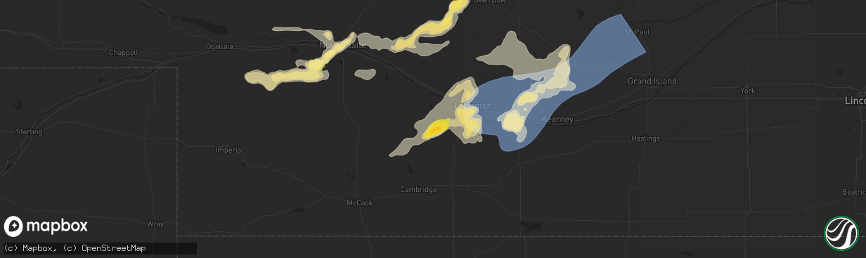 Hail map in Eustis, NE on July 23, 2025