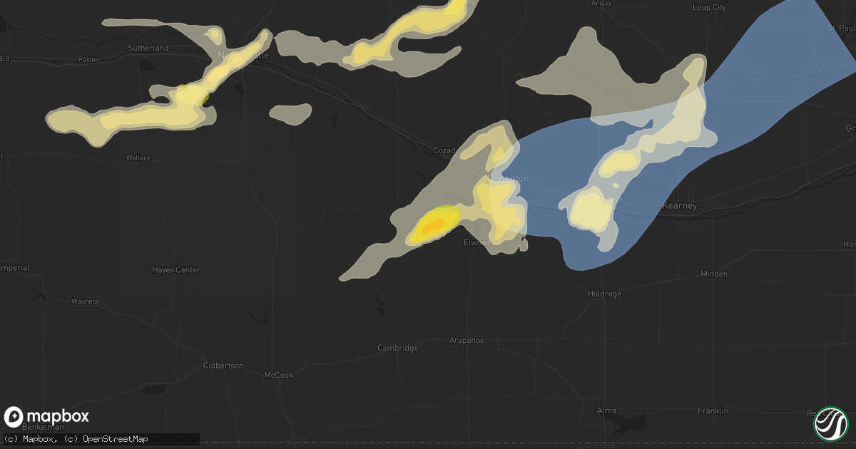Hail map in Eustis, NE on July 23, 2025