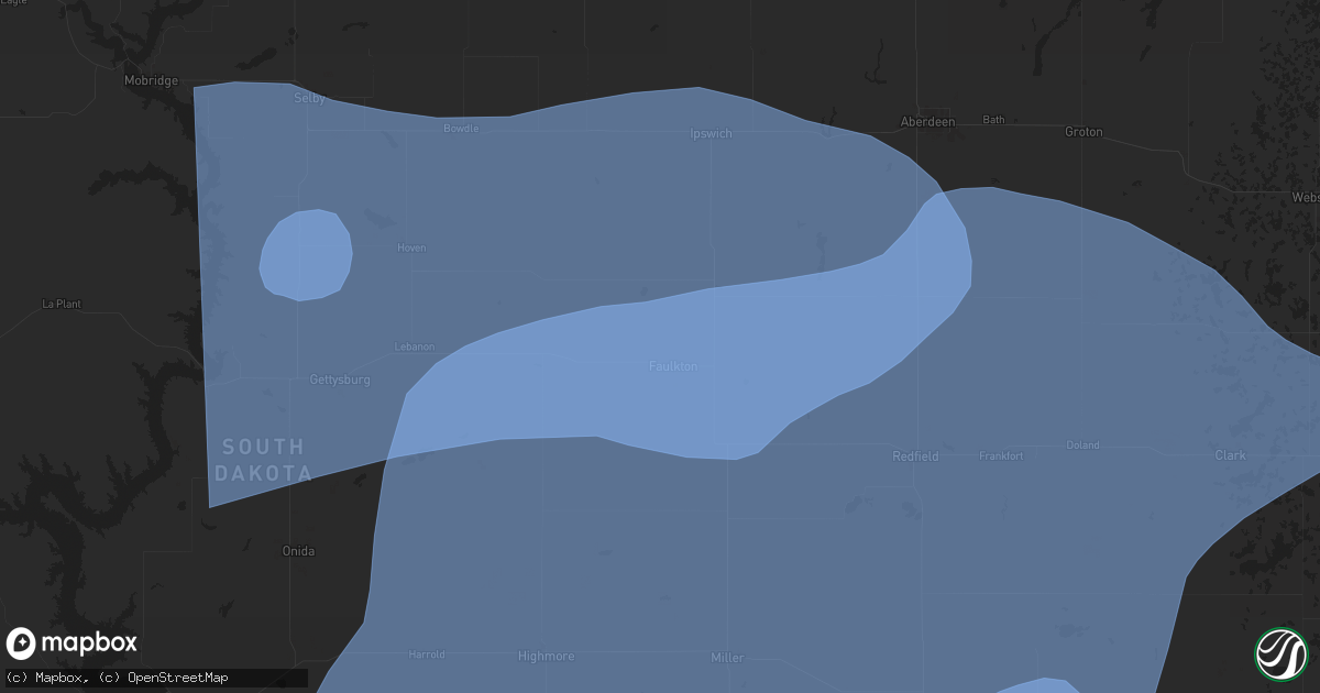 Hail map in Faulkton, SD on July 23, 2025