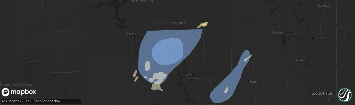 Hail map in Fort Thompson, SD on July 23, 2025