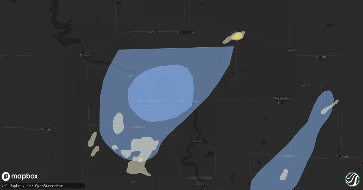 Hail map in Fort Thompson, SD on July 23, 2025