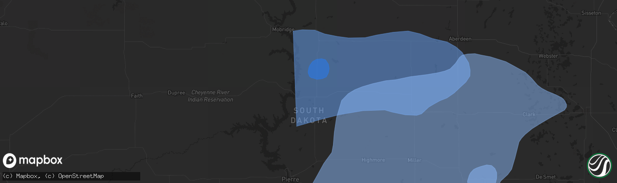 Hail map in Gettysburg, SD on July 23, 2025