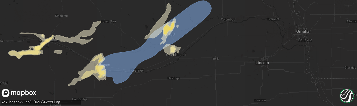 Hail map in Grand Island, NE on July 23, 2025