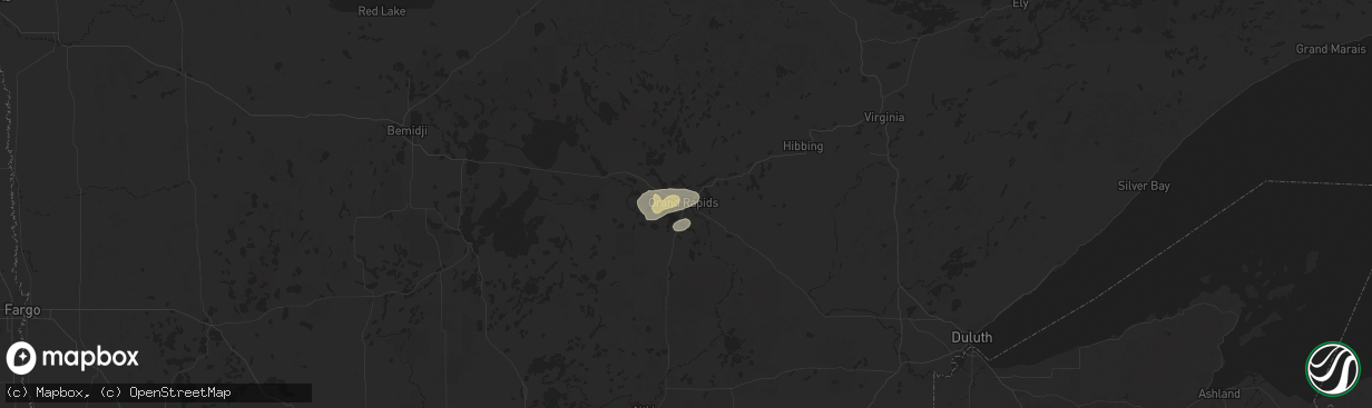 Hail map in Grand Rapids, MN on July 23, 2025