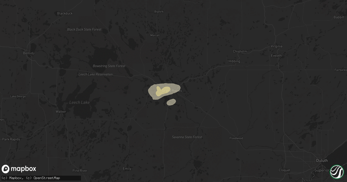 Hail map in Grand Rapids, MN on July 23, 2025