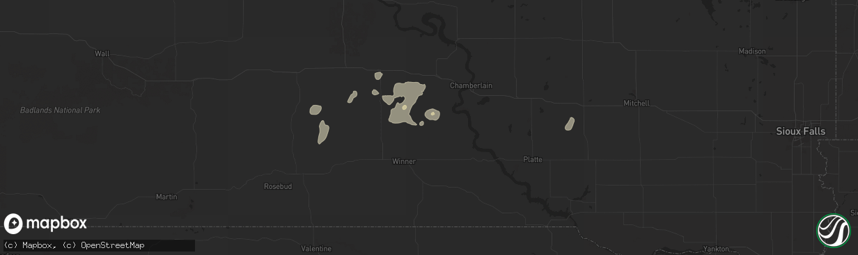 Hail map in Hamill, SD on July 23, 2025