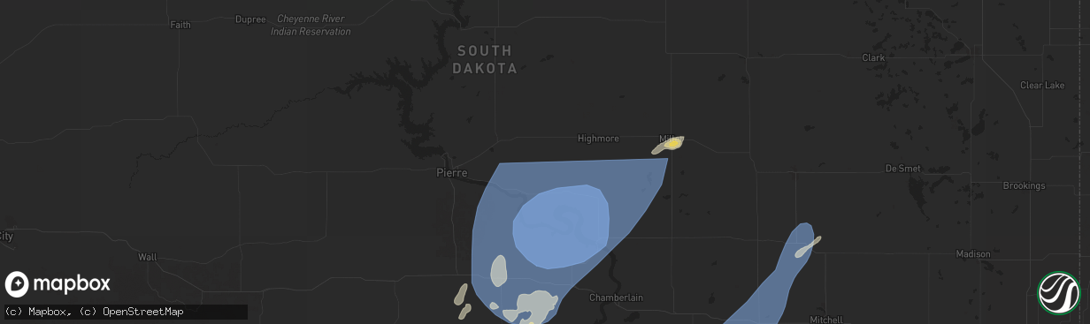 Hail map in Harrold, SD on July 23, 2025