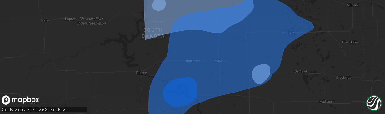 Hail map in Highmore, SD on July 23, 2025