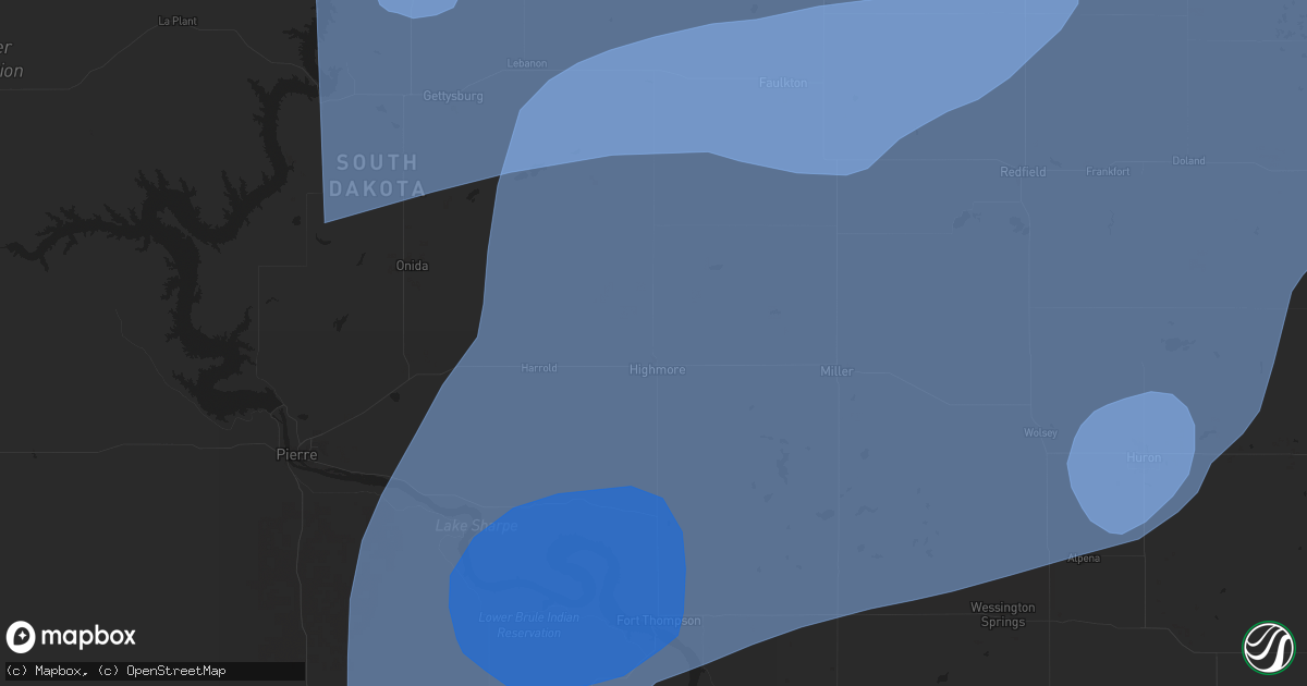 Hail map in Highmore, SD on July 23, 2025