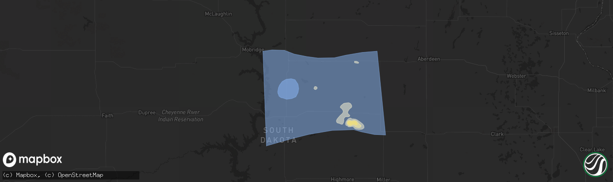Hail map in Hoven, SD on July 23, 2025