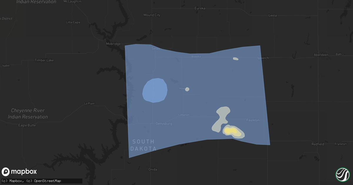 Hail map in Hoven, SD on July 23, 2025