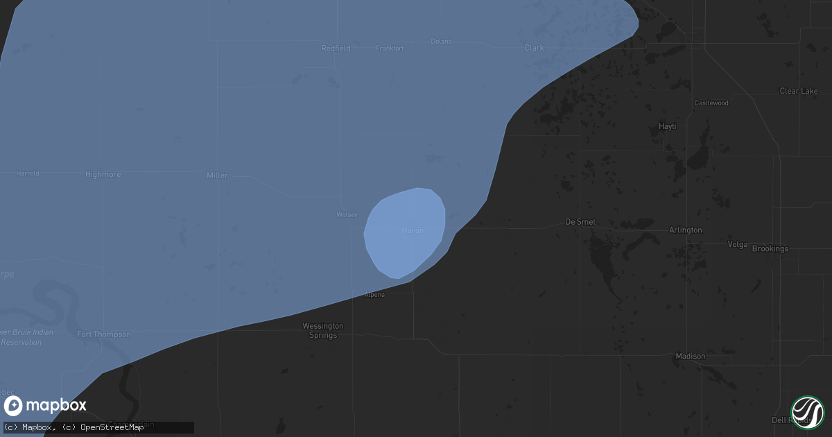 Hail map in Huron, SD on July 23, 2025
