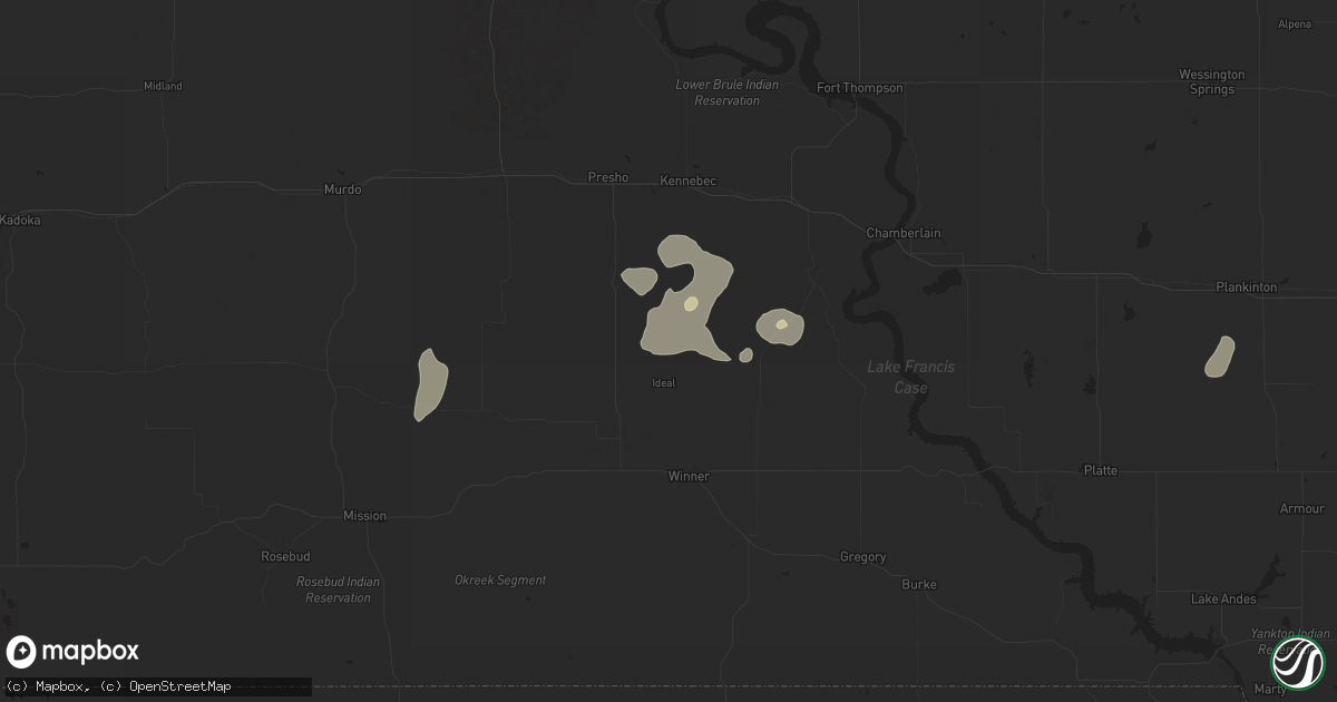 Hail map in Ideal, SD on July 23, 2025