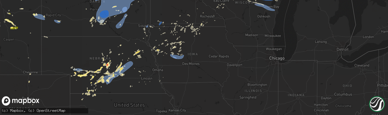 Hail map in Iowa on July 23, 2025