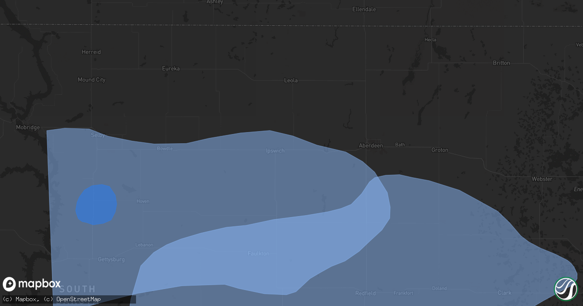 Hail map in Ipswich, SD on July 23, 2025