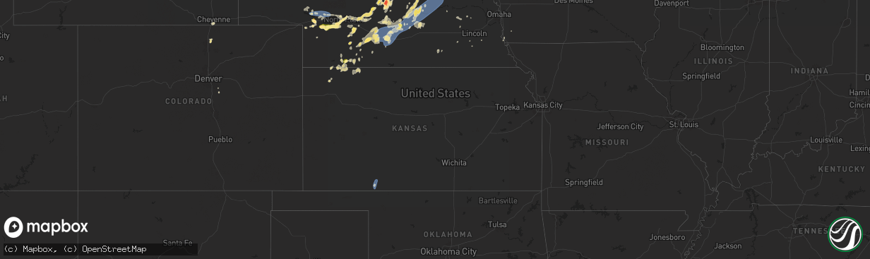Hail map in Kansas on July 23, 2025