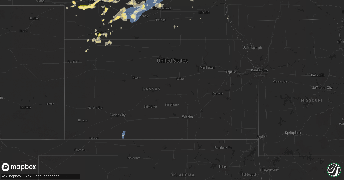 Hail map in Kansas on July 23, 2025
