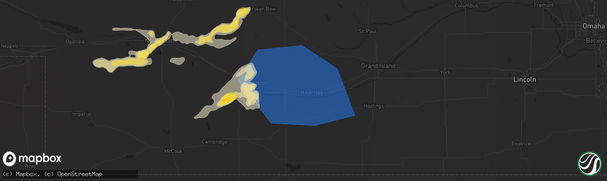 Hail map in Kearney, NE on July 23, 2025