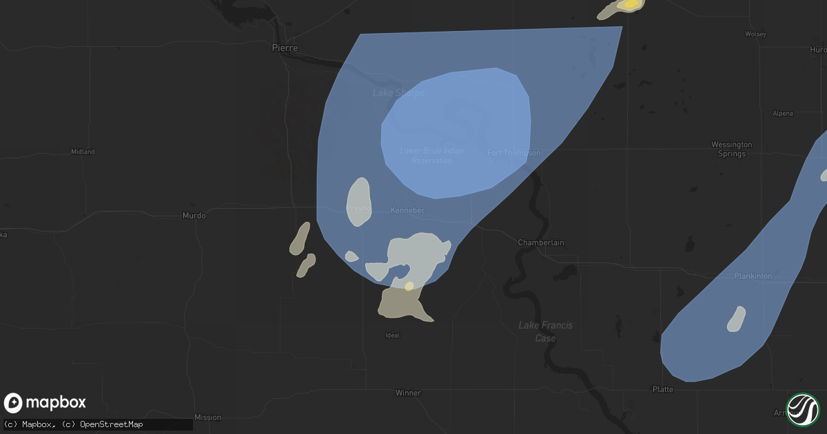 Hail map in Kennebec, SD on July 23, 2025