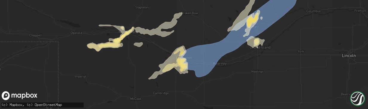 Hail map in Lexington, NE on July 23, 2025