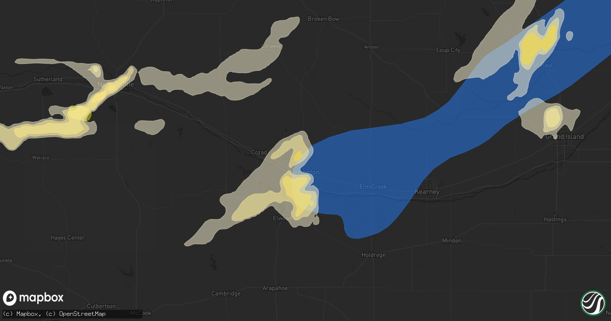 Hail map in Lexington, NE on July 23, 2025
