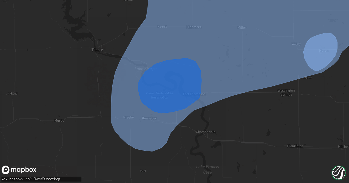 Hail map in Lower Brule, SD on July 23, 2025