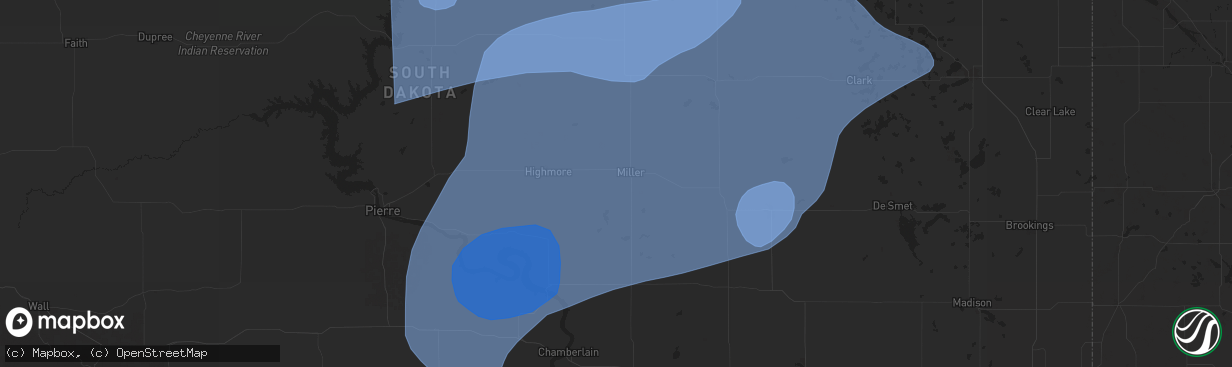 Hail map in Miller, SD on July 23, 2025