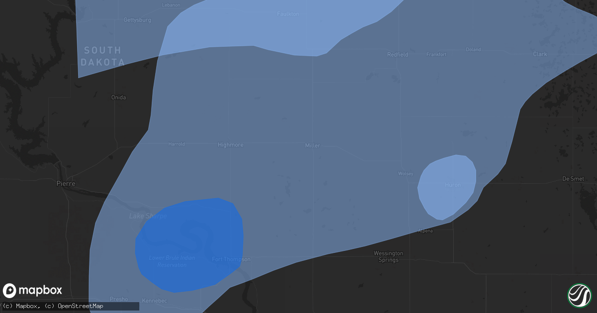 Hail map in Miller, SD on July 23, 2025