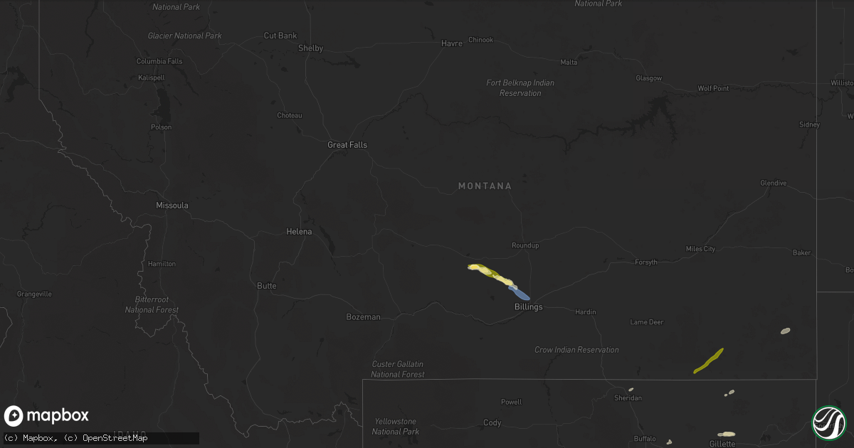 Hail map in Montana on July 23, 2025