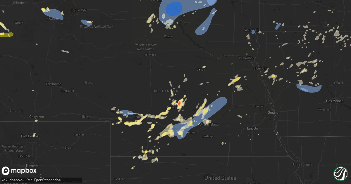 Hail map in Nebraska on July 23, 2025