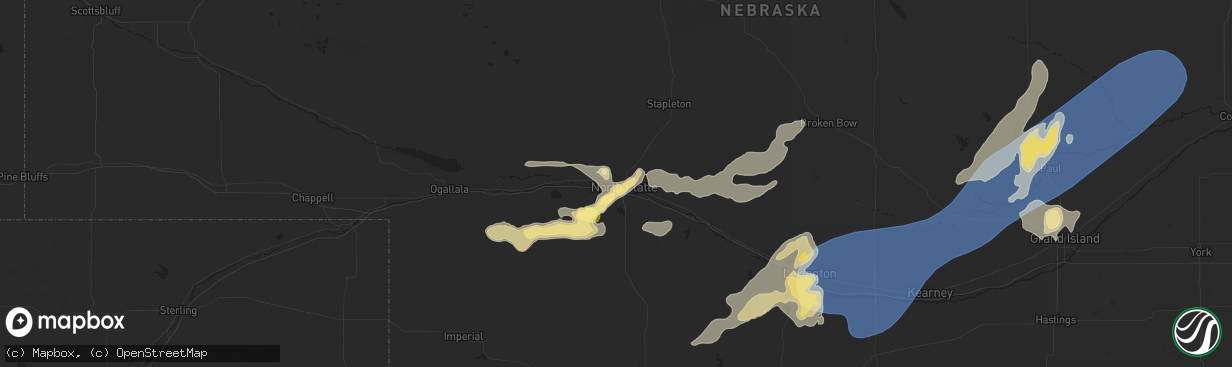 Hail map in North Platte, NE on July 23, 2025