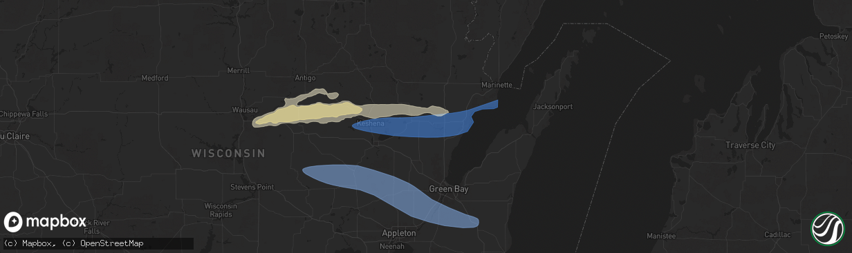 Hail map in Oconto Falls, WI on July 23, 2025