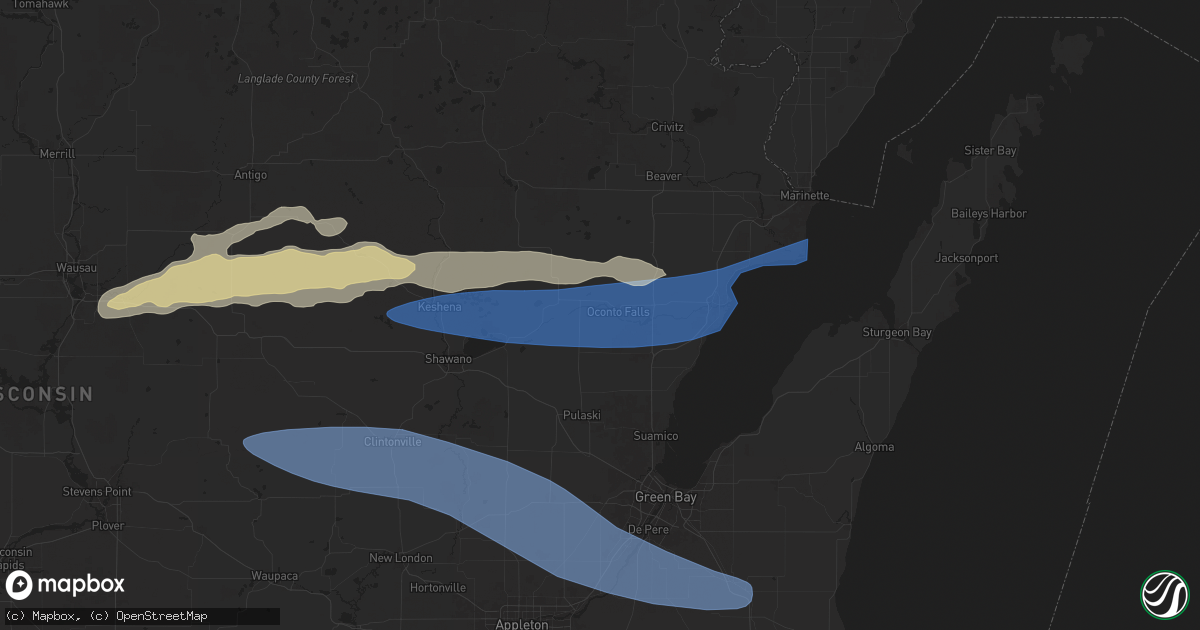 Hail map in Oconto Falls, WI on July 23, 2025